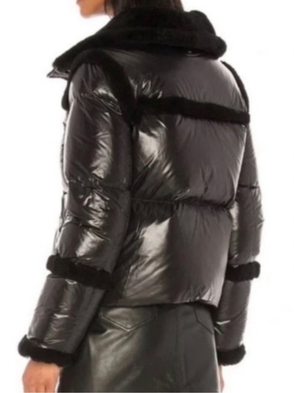 Mackage Black Glossy Shearling Trim Down Puffer Jacket Size S